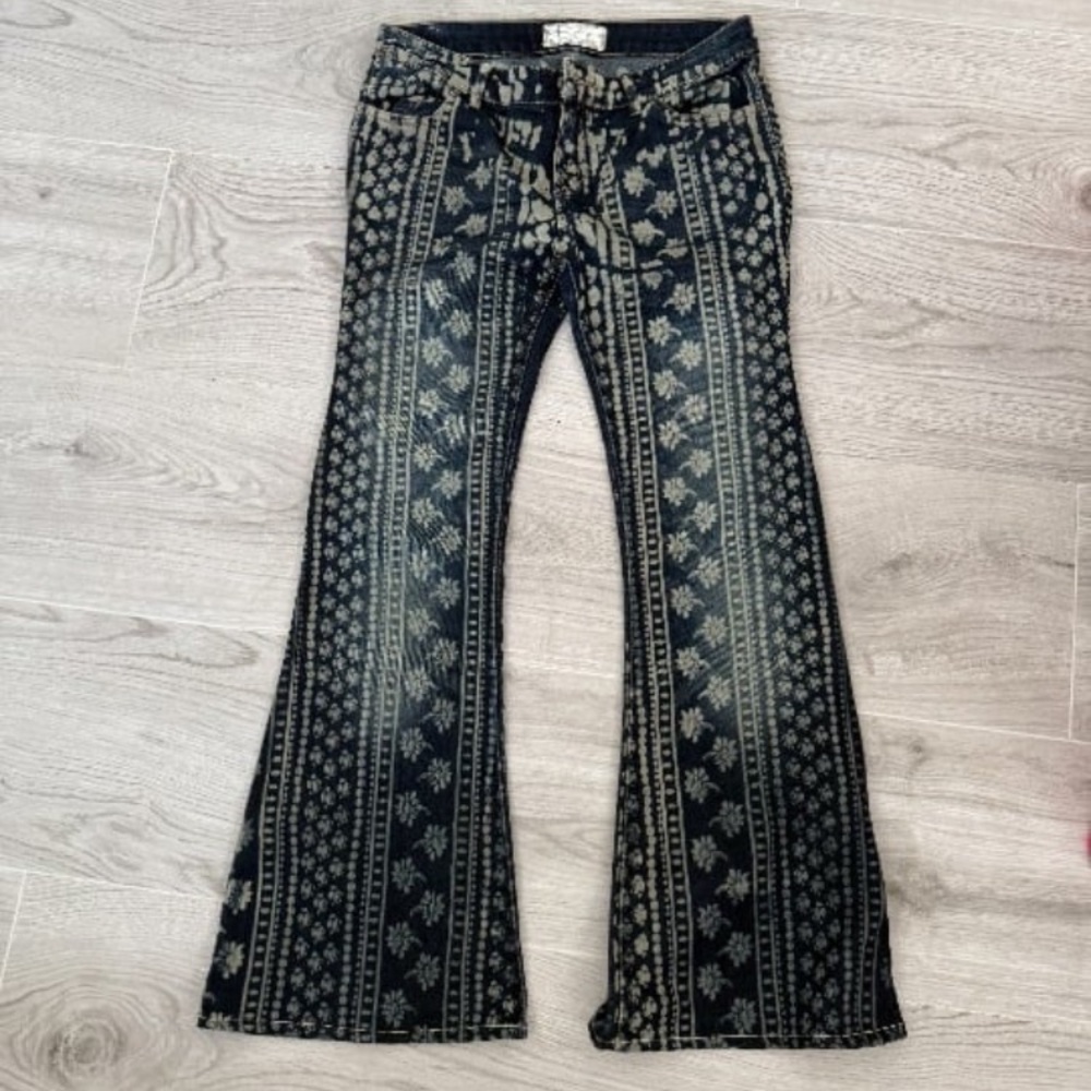 Free People Mantra Bali Boho and Bleach Patterned Jeans 27